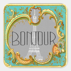 Bonjour Paris Vintage Franse Eiffeltoren Collage Vierkante Sticker