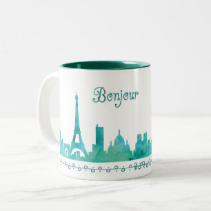 Bonjour Paris Waterverf Silhouette Tweekleurige Koffiemok