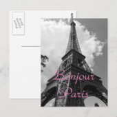 Bonjour Paris Zwart Wit Eiffeltoren Frankrijk Briefkaart (Voorkant / Achterkant)