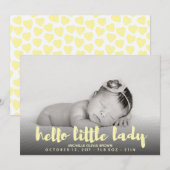 Bonjour petit bébé jaune Photo Faire-part de naiss (Devant / Derrière)