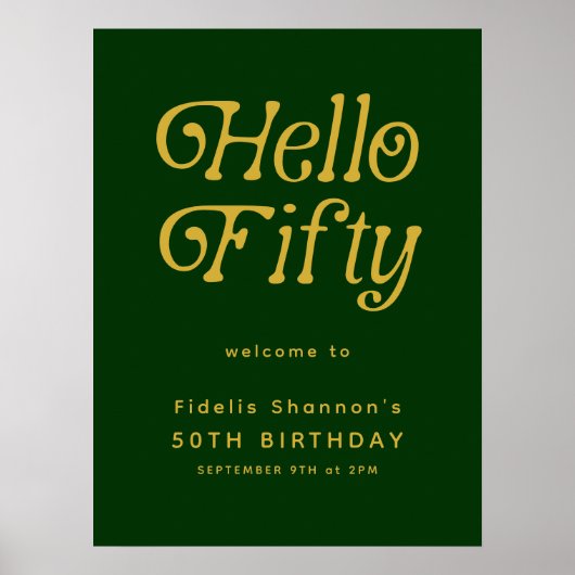 Bonjour Retro vert & or 50e anniversaire Affiche d (Devant)