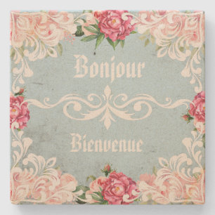Bonjour Romantische decoratieve bloemen Franse Vin Stenen Onderzetter