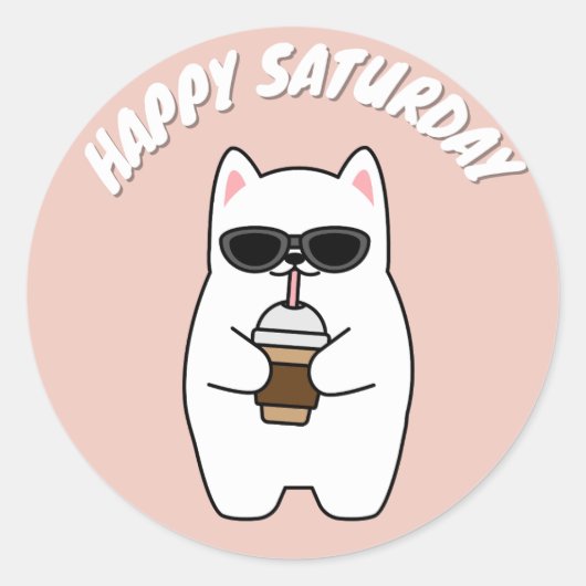 BONJOUR SAMEDI STICKER ROND CLASSIQUE CAT (Devant)