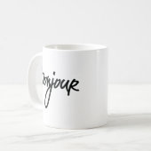 Bonjour Script (zwart) voor liefhebbers van Frankr Koffiemok (Voorkant links)