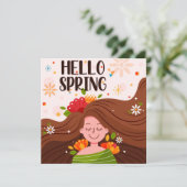 Bonjour Spring Fleurs Fleurs de Fille Carte de voe (Debout devant)