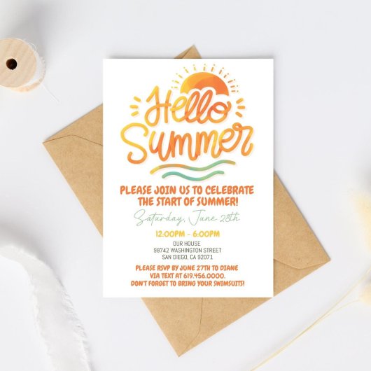 Bonjour Summer Party Invitation Sun Summer Orange