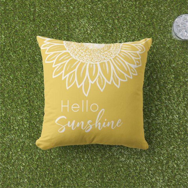 Bonjour Sunshine Sunflower Coussin extérieur (Herbe)