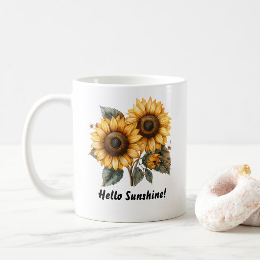 Bonjour Sunshine Sunflower Mug (Avec donut)