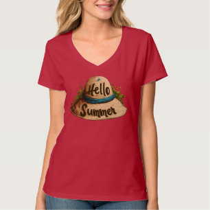 Bonjour T-Shirt Chapeau de Plage d'Été – Bleu Femm