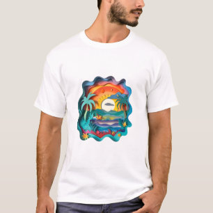 Bonjour T-Shirt Graphique Palmier Rétro Coucher de