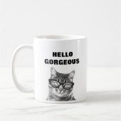 Bonjour tasse noire et blanche magnifique du chat (Gauche)