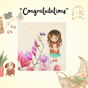 Bonjour Texte Personnalisé Cute Girl Carte Chat