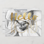 Bonjour World Gold Foil Faire-part bébé | Photo (Devant / Derrière)