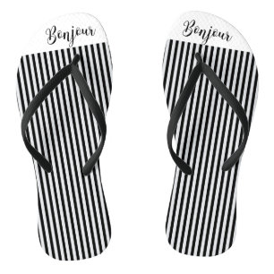 Bonjour zwarte witte strepen teenslippers