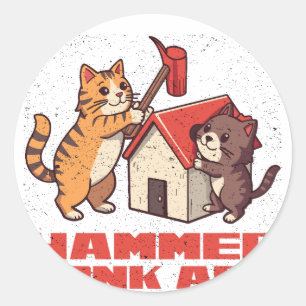 Bonk Hamer Kat Grappige Meme Retro Schattige Kunst Ronde Sticker