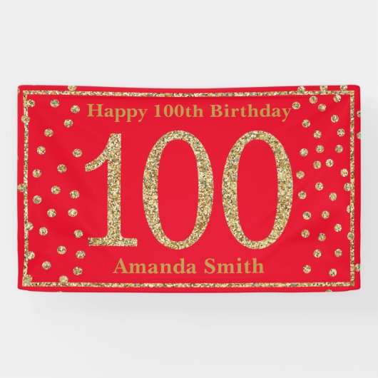 Bonne 100e anniversaire Bannière Red Gold Parties  (Horizontal)