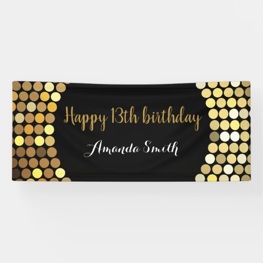 Bonne 13e anniversaire bannière Black and Gold Par (Horizontal)