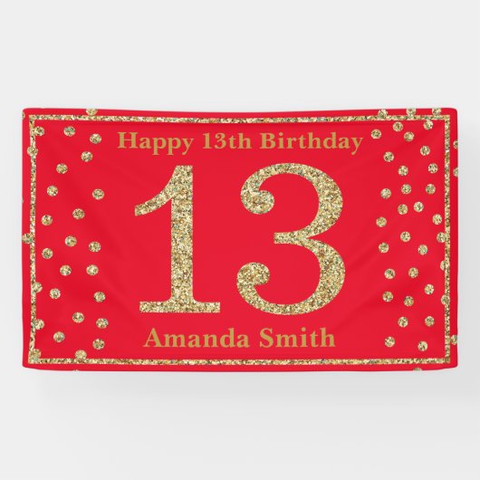 Bonne 13e anniversaire bannière Rouge et Parties s (Horizontal)