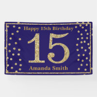 Bonne 15e anniversaire bannière Marine Blue Gold P