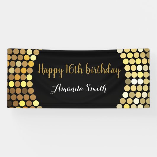 Bonne 16e anniversaire bannière Black and Gold Par (Horizontal)