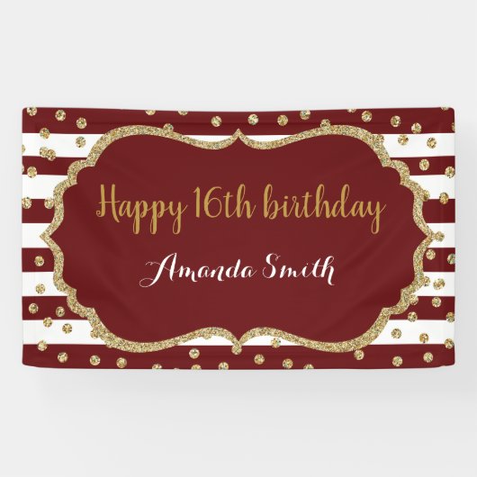 Bonne 16e anniversaire bannière Burgundy Gold Part (Horizontal)