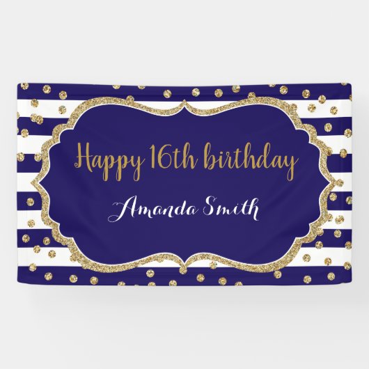 Bonne 16e anniversaire bannière Marine Blue Gold P (Horizontal)