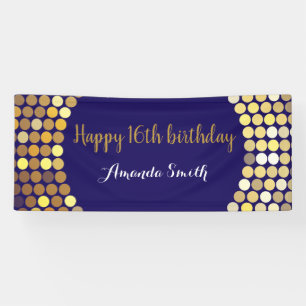 Bonne 16e anniversaire bannière Marine Blue Gold P