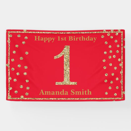 Bonne 1ère bannière anniversaire Parties scintilla (Horizontal)