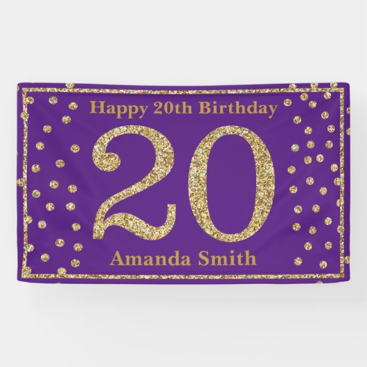 Bonne 20e anniversaire bannière violet et Parties  (Horizontal)