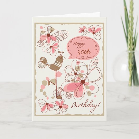 Bonne 30e anniversaire Floral Bird Carte de voeux (Devant)