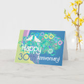 Bonne 30e carte d'anniversaire des colombes blanch (Fleur jaune)