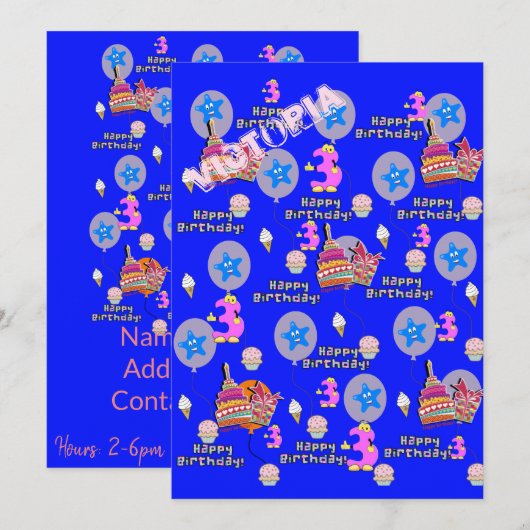 Bonne 3ème anniversaire Invitation Anniversaire #3 (Devant / Derrière)