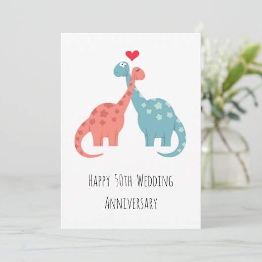 Bonne 50e anniversaire Mariage carte de dinosaures (Debout devant)
