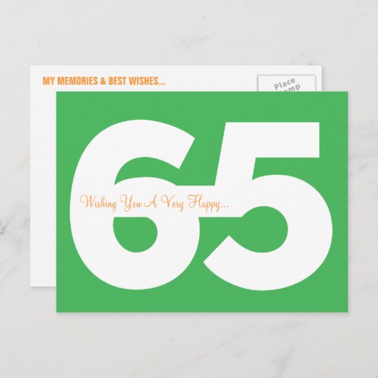 Bonne 65e Anniversaire Cartes postales - en vert (Devant / Derrière)