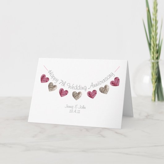 Bonne 7e Mariage Anniversaire carte de coeur de la (Devant)