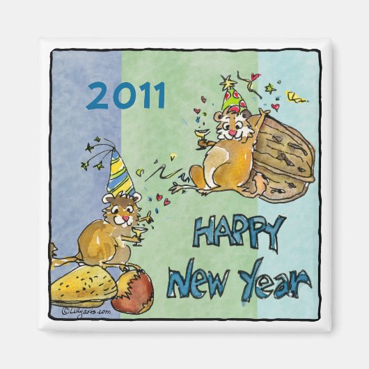 Bonne année 2011 Chipmunks Cartoon Magnet (Devant)