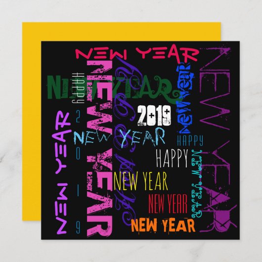 Bonne année 2019 Pop Colours Carré Carte à plat (Devant / Derrière)