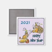 Bonne année 2021 Chipmunks Cartoon Magnet (Recto/Verso)