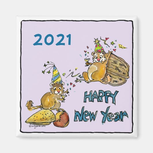 Bonne année 2021 Chipmunks Cartoon Magnet (Devant)