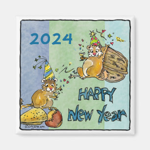 Bonne année 2024 Chipmunks Cartoon Magnet