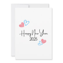BONNE ANNÉE 2025 cœurs rouges bleus Carte de vœux