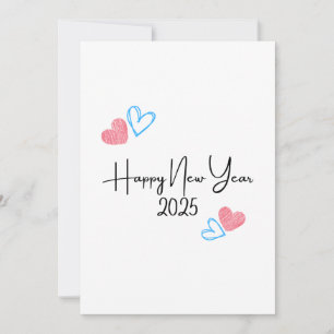BONNE ANNÉE 2025 cœurs rouges bleus Carte de vœux