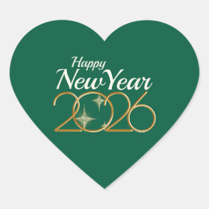 Bonne année 2026 Autocollant Cœur Élégant Vert