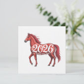 Bonne année 2026 Carte Cheval Rouge Illustration (Debout devant)