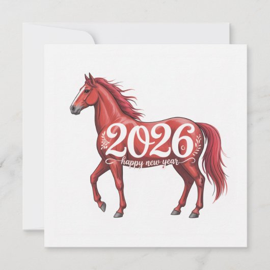 Bonne année 2026 Carte Cheval Rouge Illustration (Devant)
