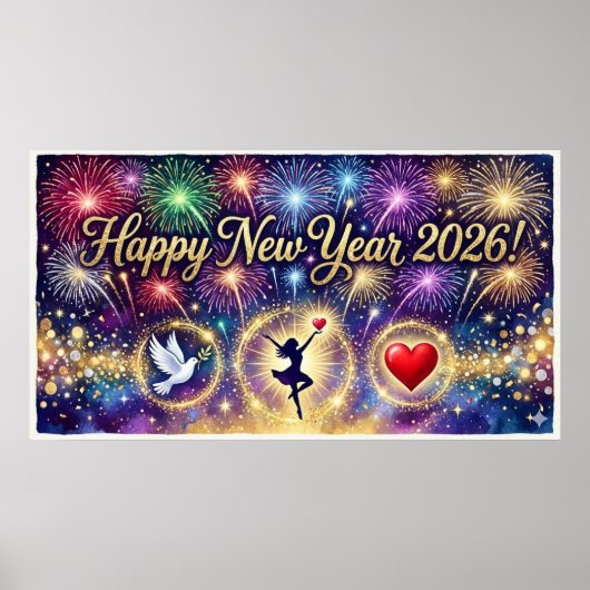 Bonne année 2026 Décoration artistique feux d'arti (Devant)