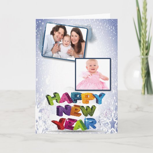 Bonne année Ajouter vos deux photos Carte de voeux (Devant)