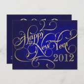 Bonne année Blue Gold Party Invitations (Devant / Derrière)