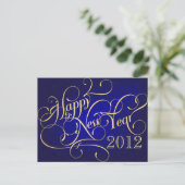 Bonne année Blue Gold Party Invitations (Debout devant)
