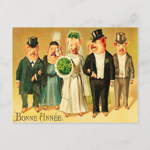 Bonne Année - Bride en Groom met familie Briefkaart